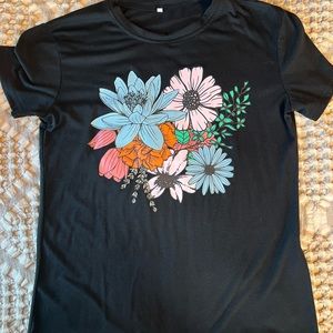 Black T-shirt with floral design